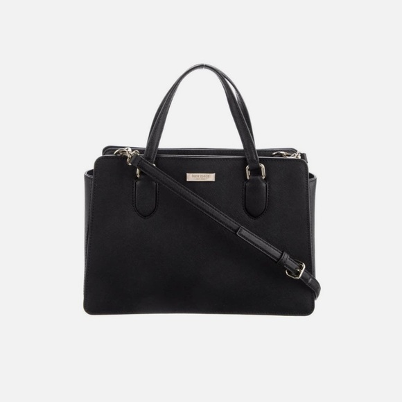 KATE SPADE Saffiano Black Leather Medium Square Tote Bag Purse - Picture 1 of 14